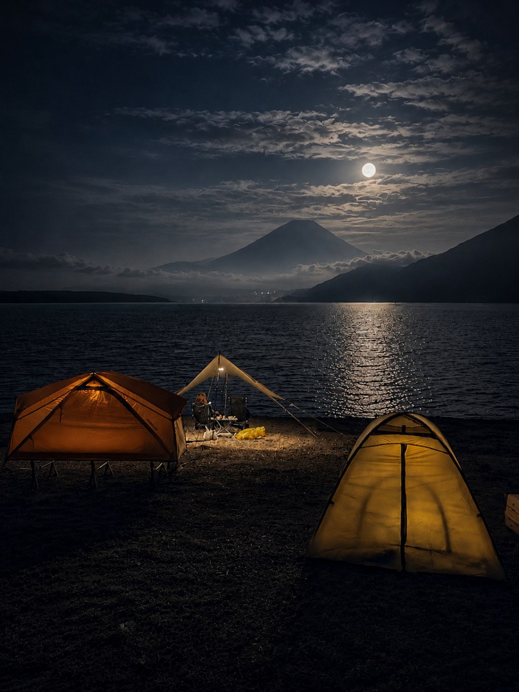 浩庵露營｜滿月下，在本栖湖畔看富士山一夜